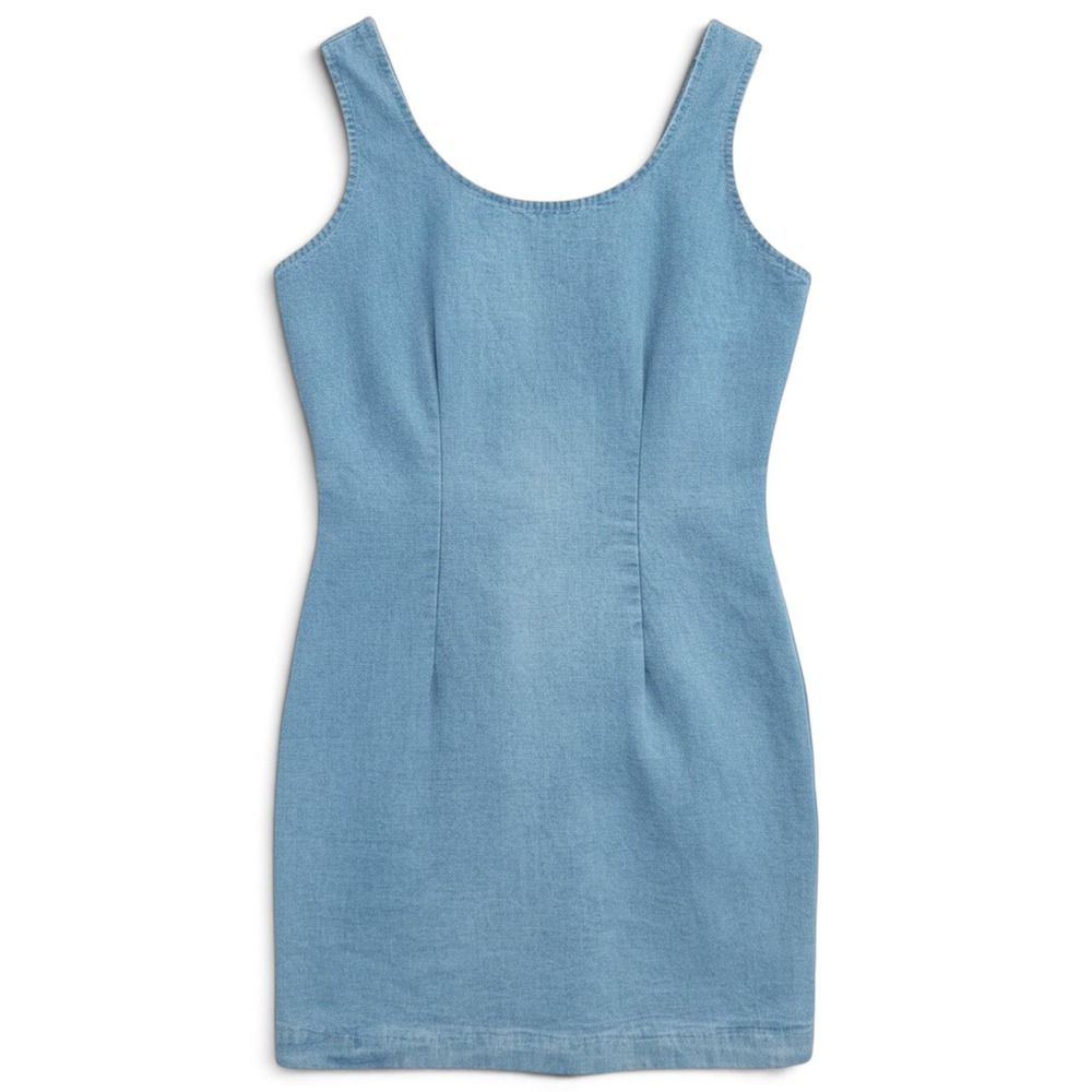 Chorus Blues Denim Dress Women 9/10 Vintage 90s Skater Grunge Indie Bodycon Blue